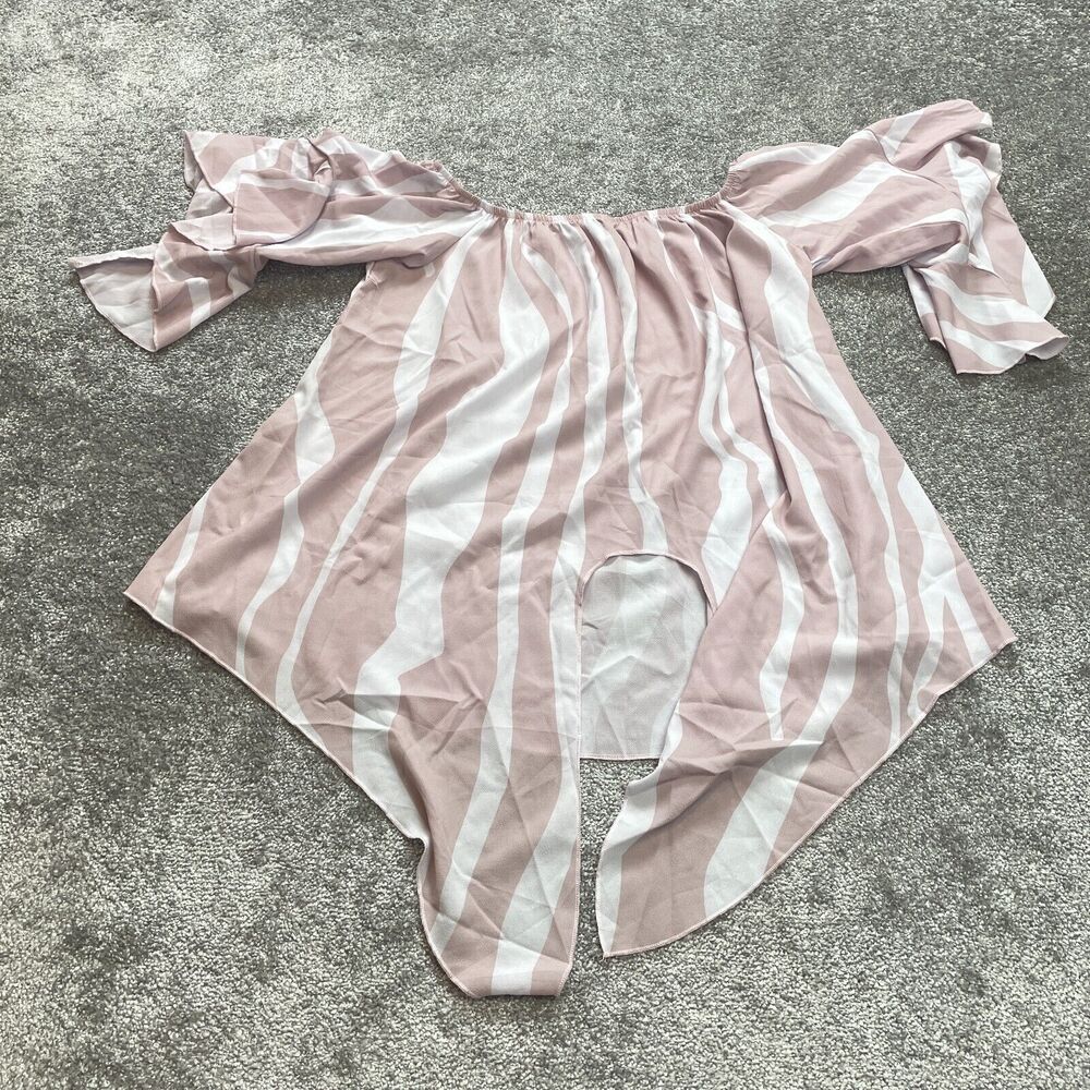 Unbranded Peasant Blouse Top Womens XL Pink Striped Stretch Off the Shoulder
